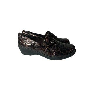 Clark's  Collection Women's Brown Patent Clogs Sz‎ 9.5M Croc Print